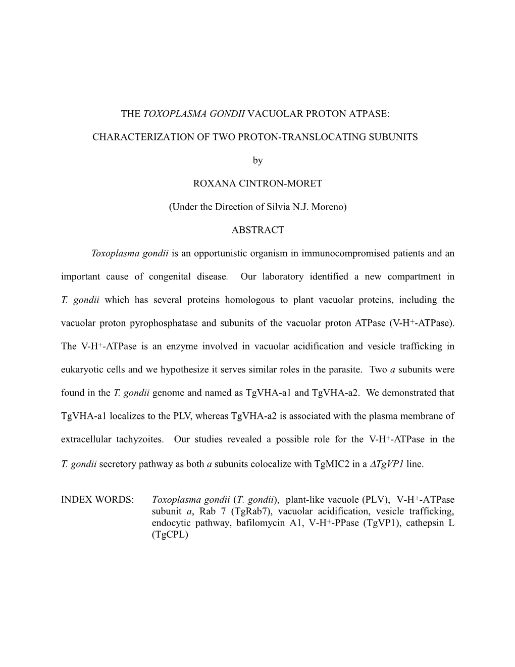 The Toxoplasma Gondii Vacuolar Proton Atpase