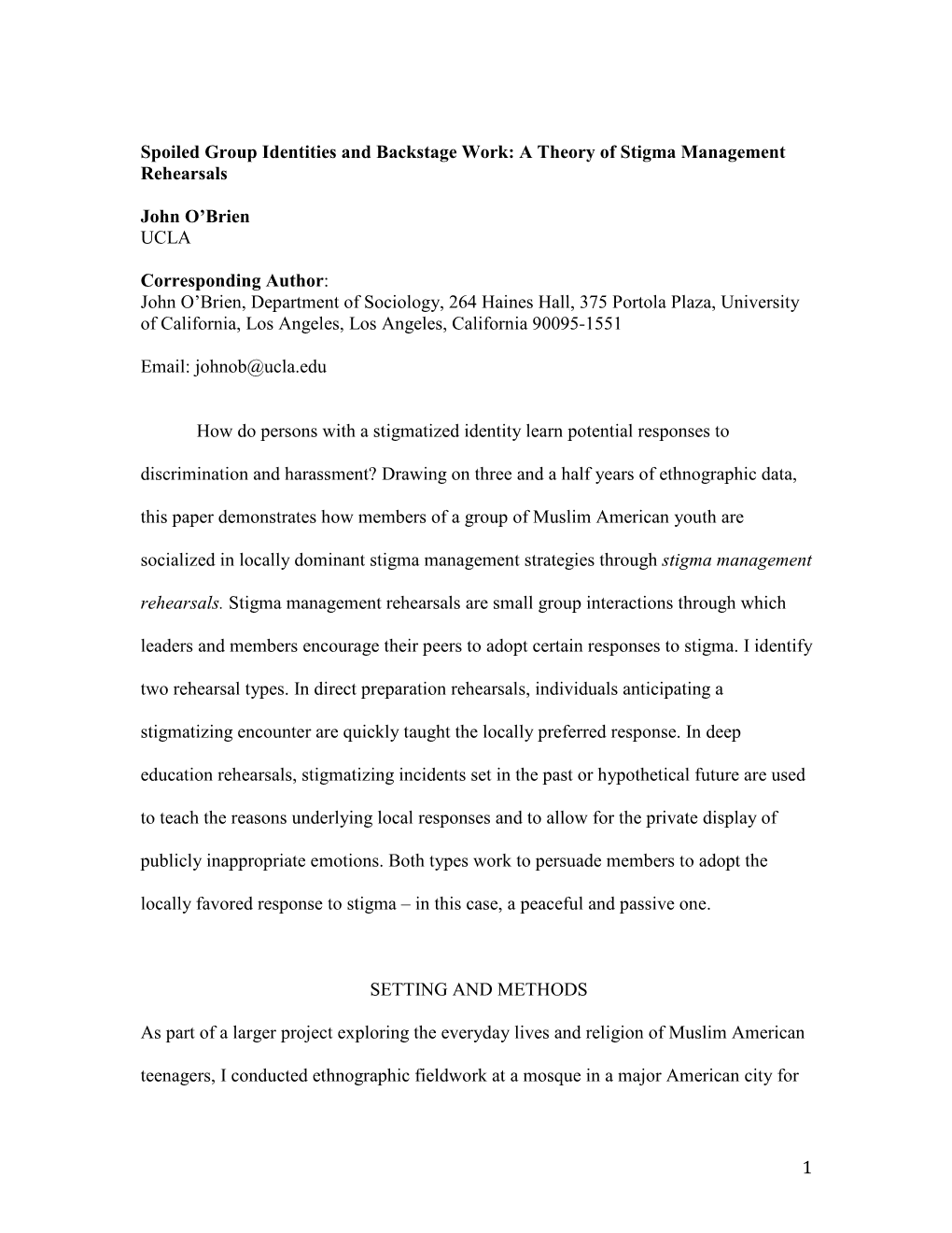 Spoiled Group Identities and Backstage Work: a Theory of Stigma Management Rehearsals