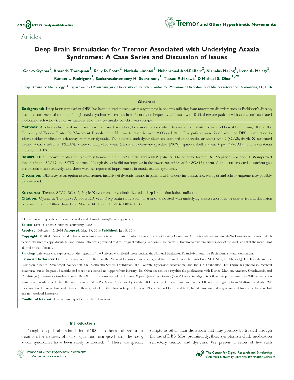 Deep Brain Stimulation for Tremor Associated with Underlying Ataxia Syndromes: a Case Series and Discussion of Issues