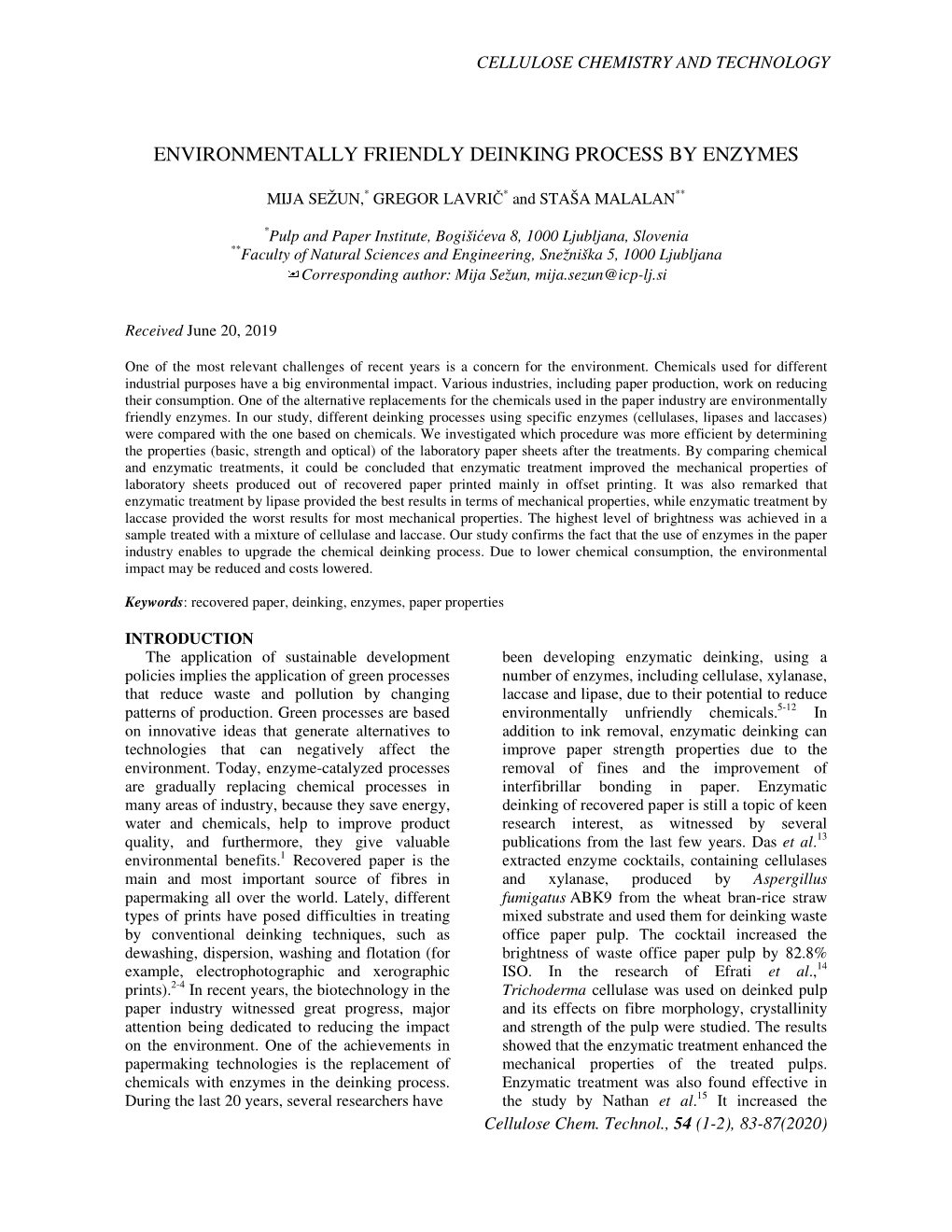 Environmentally Friendly Deinking Process by Enzymes