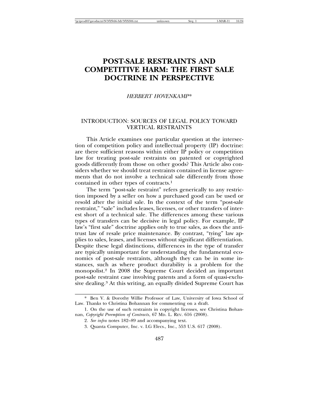 Post-Sale Restraints and Competitive Harm: the First Sale Doctrine in Perspective