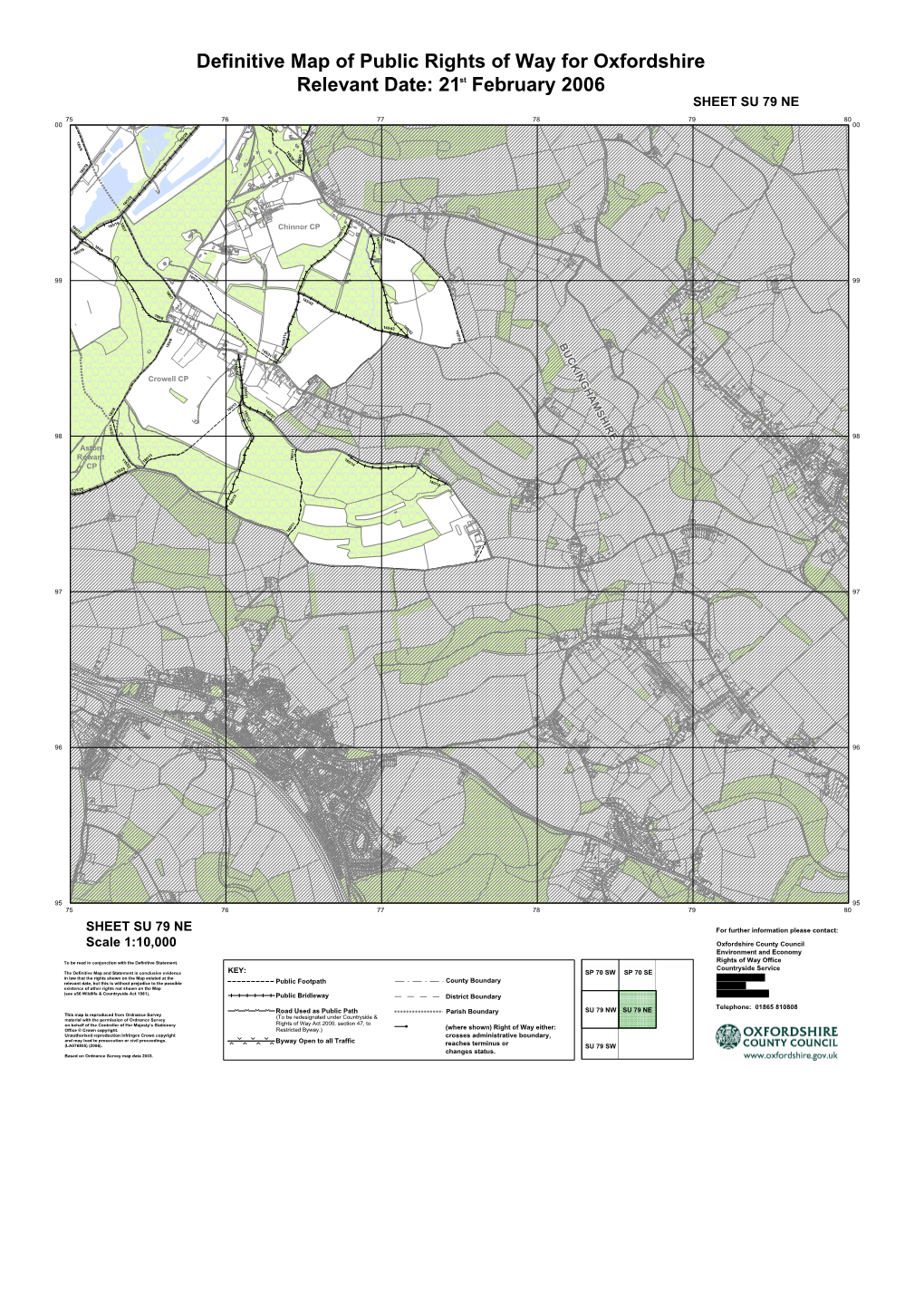 Definitive Map of Public Rights of Way for Oxfordshire Relevant Date: 21St February 2006 Colour SHEET SU 79 NE