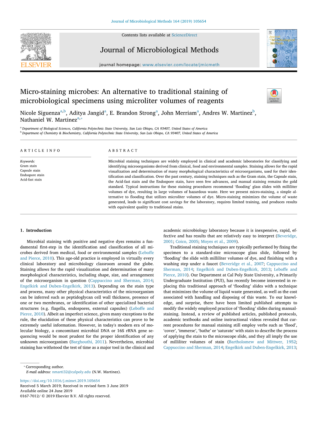 An Alternative to Traditional Staining of Microbiological Specimens Using Microliter Volumes of Reagents T