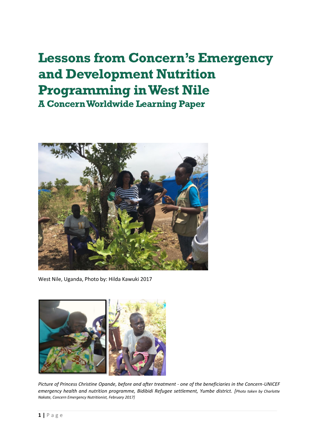Lessons from Concern's Emergency and Development Nutrition