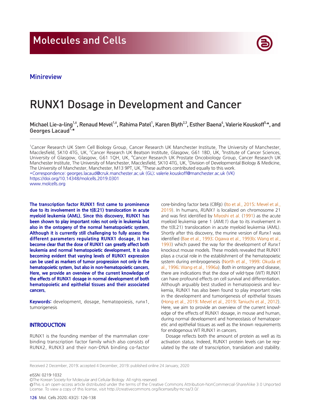 RUNX1 Dosage in Development and Cancer