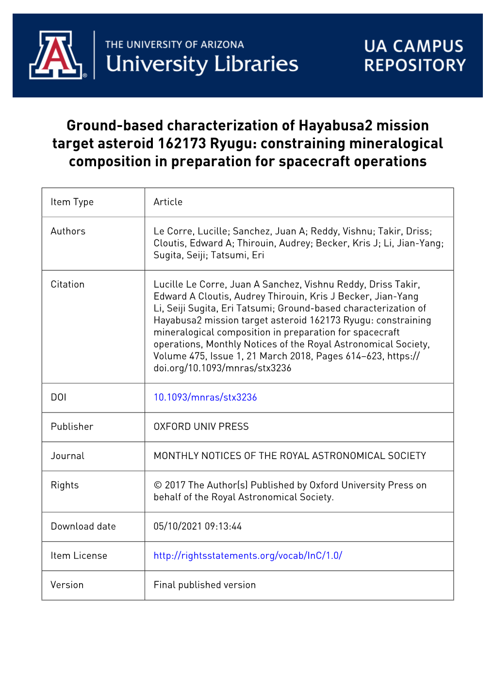 Ground-Based Characterization of Hayabusa2 Mission Target Asteroid 162173 Ryugu: Constraining Mineralogical Composition in Preparation for Spacecraft Operations