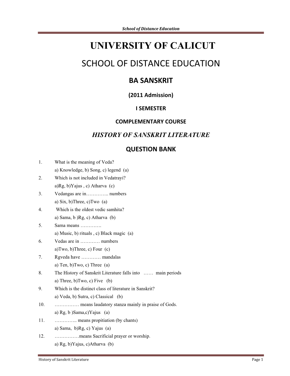 University of Calicut School of Distance Education