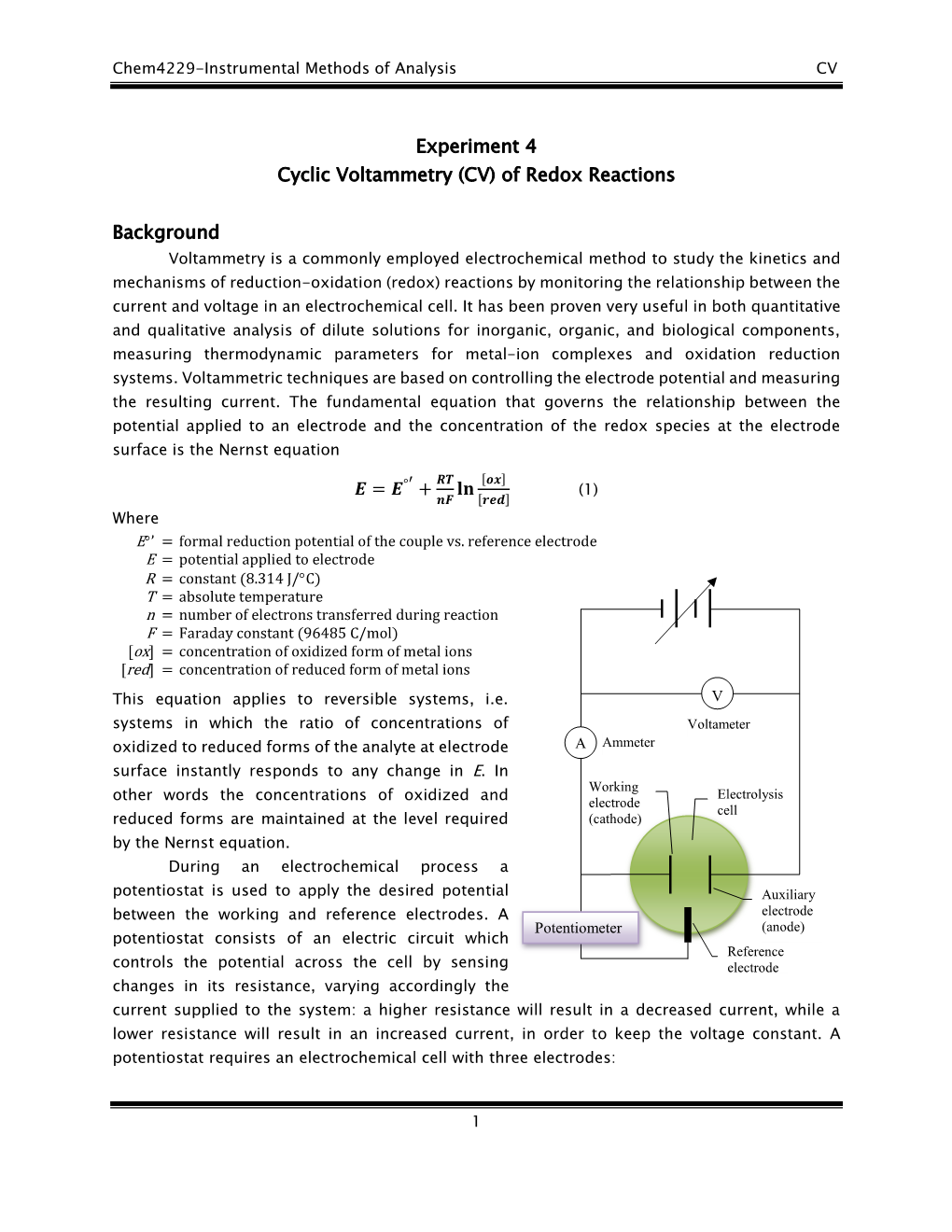 Cyclic Voltammetry (CV) of Redox Reactions