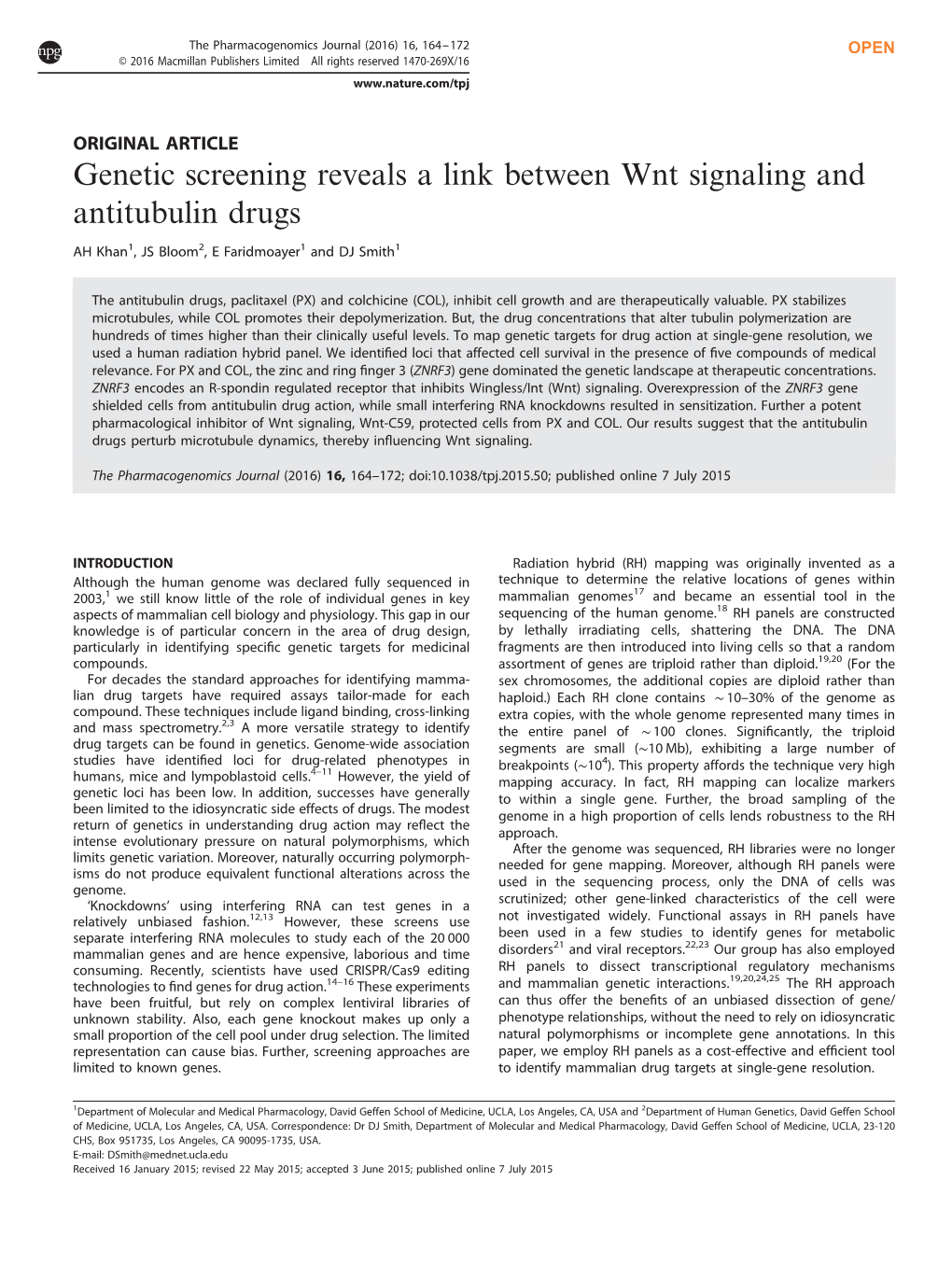 Genetic Screening Reveals a Link Between Wnt Signaling and Antitubulin Drugs