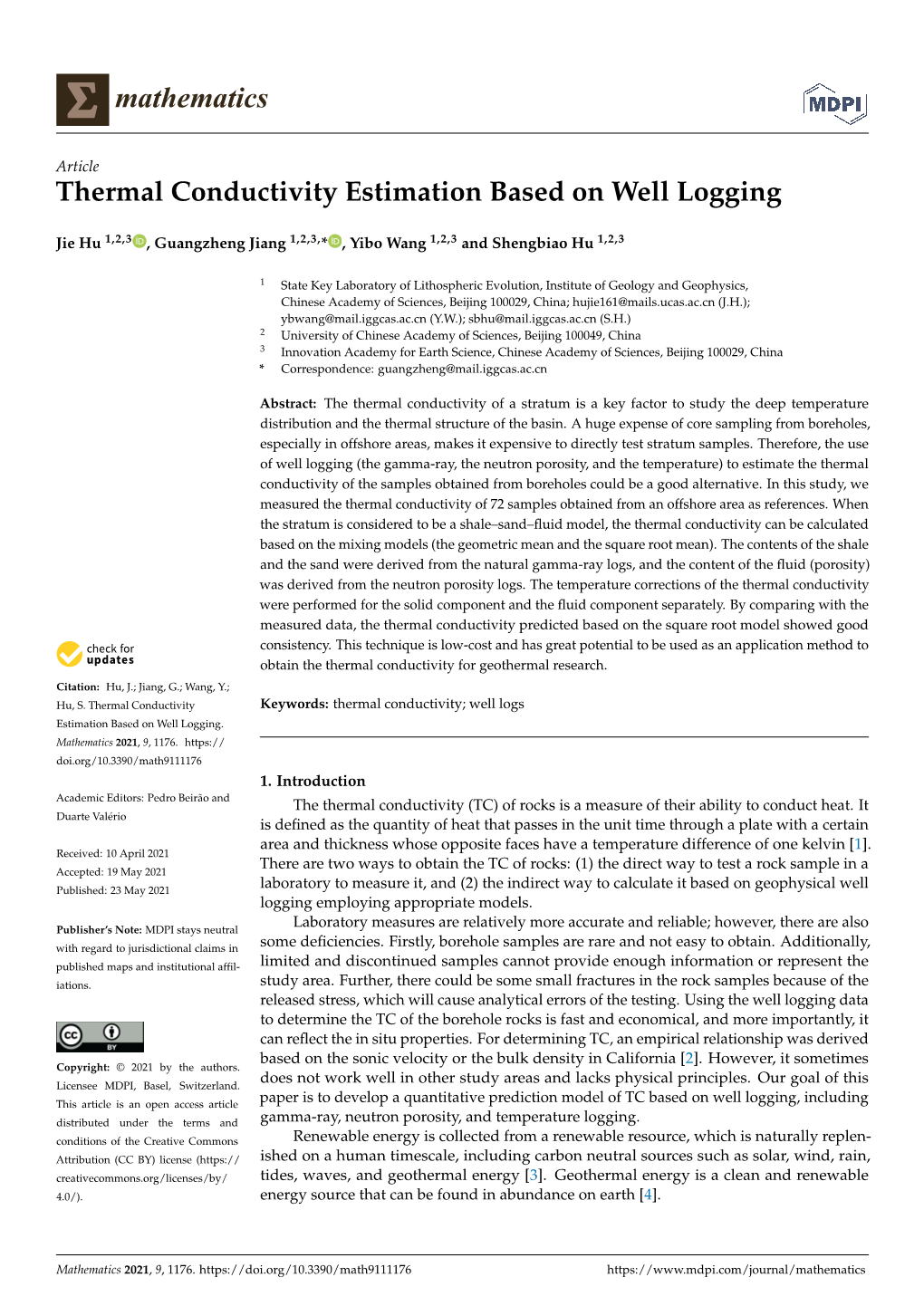 Thermal Conductivity Estimation Based on Well Logging