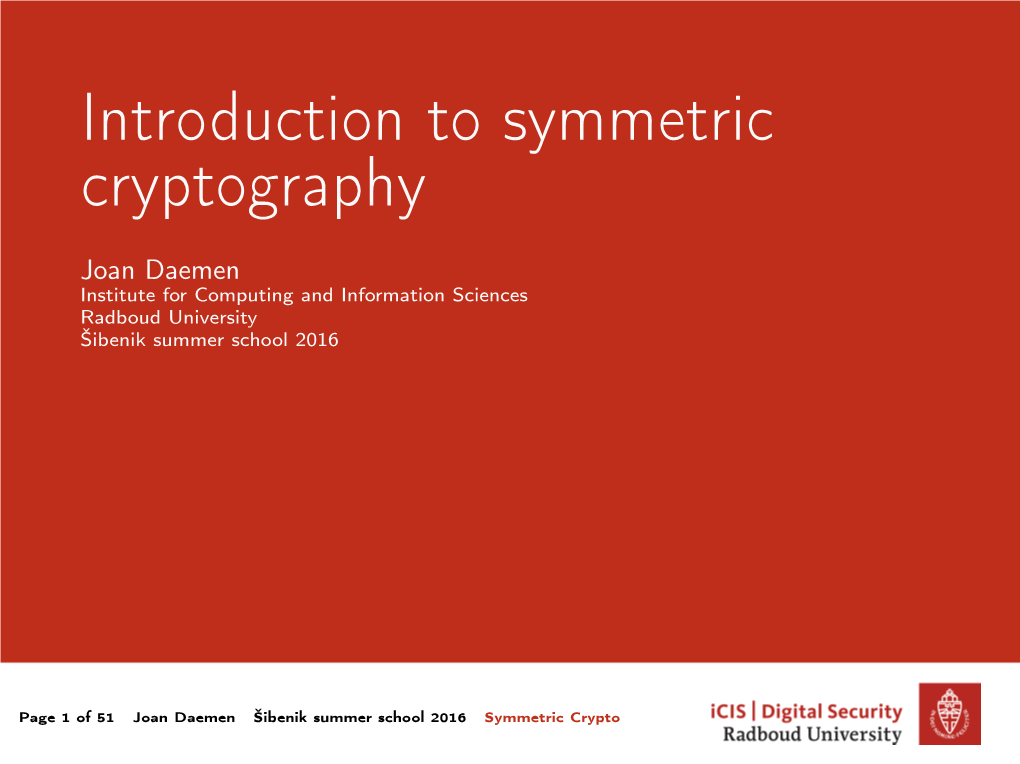 Introduction to Symmetric Cryptography