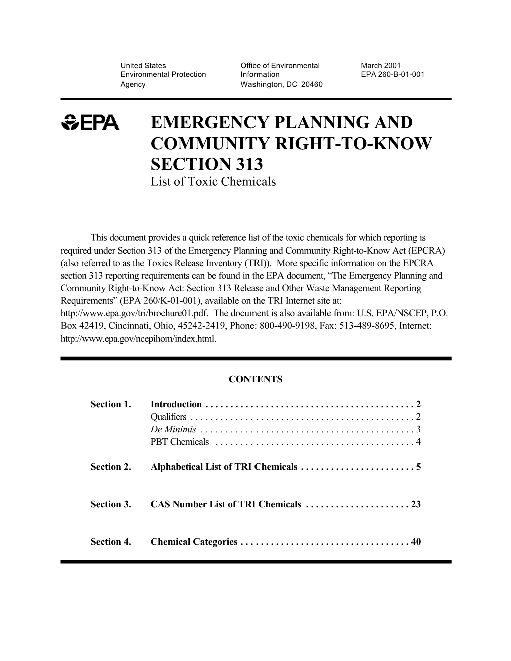 (EPCRA) Section 313 List of Toxic Chemicals, United