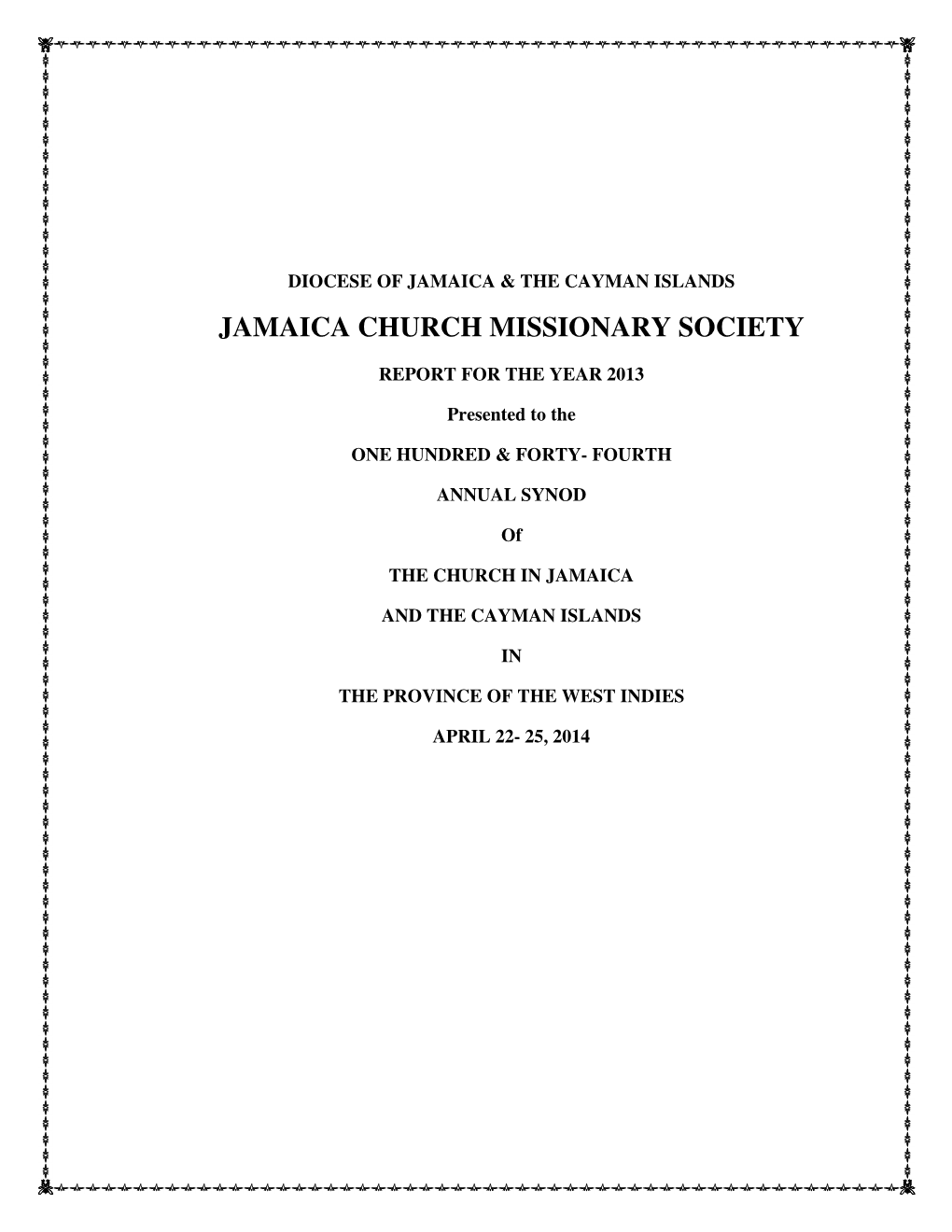 Jamaica Church of Missionary Society Synod Report 2014