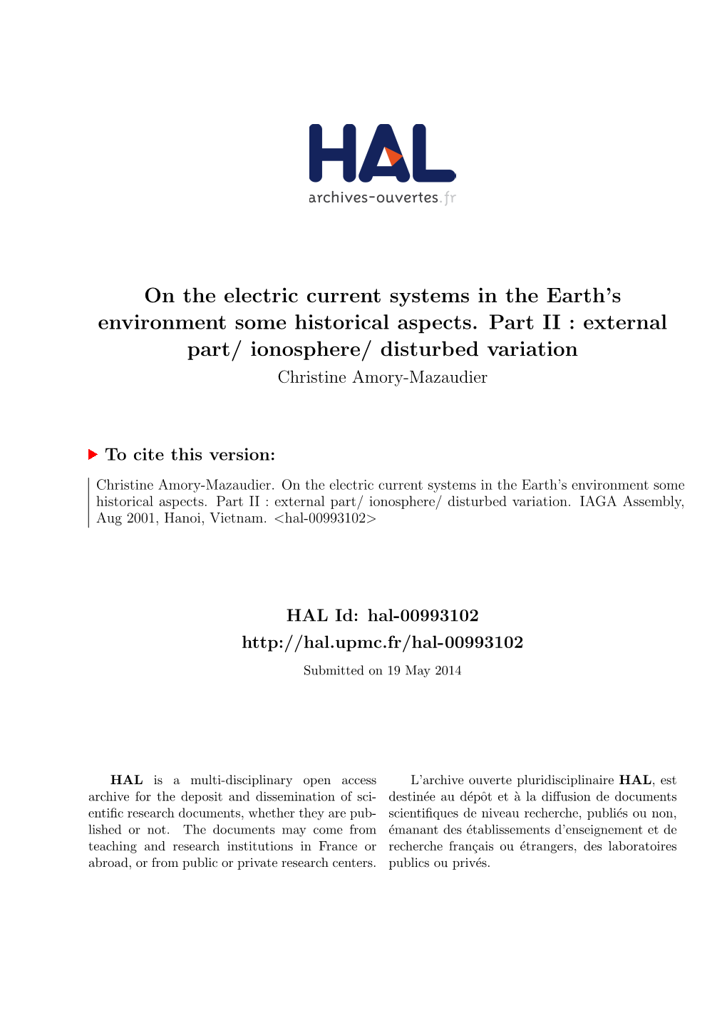 On the Electric Current Systems in the Earth's Environment Some Historical Aspects Part II