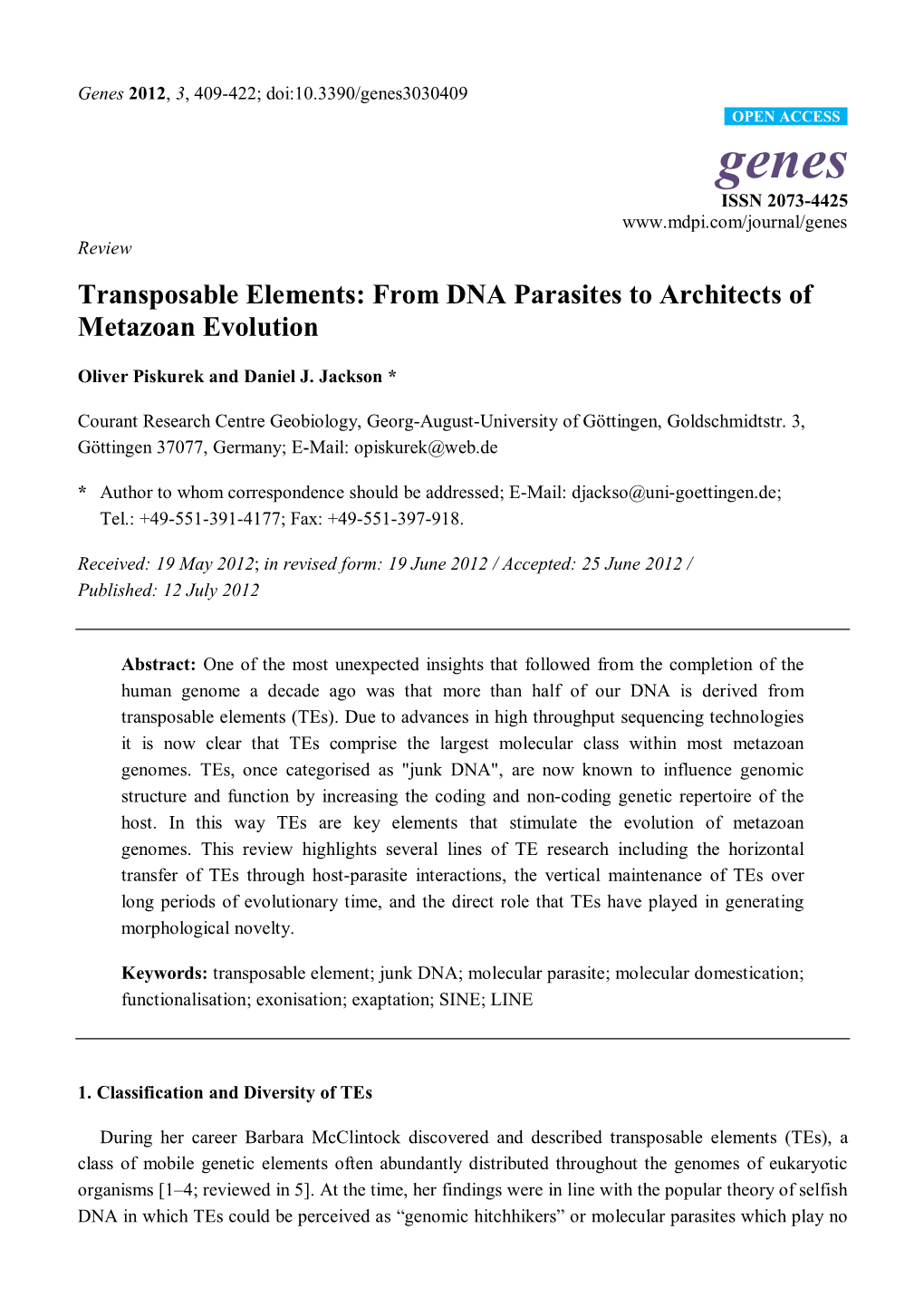 Transposable Elements: from DNA Parasites to Architects of Metazoan Evolution