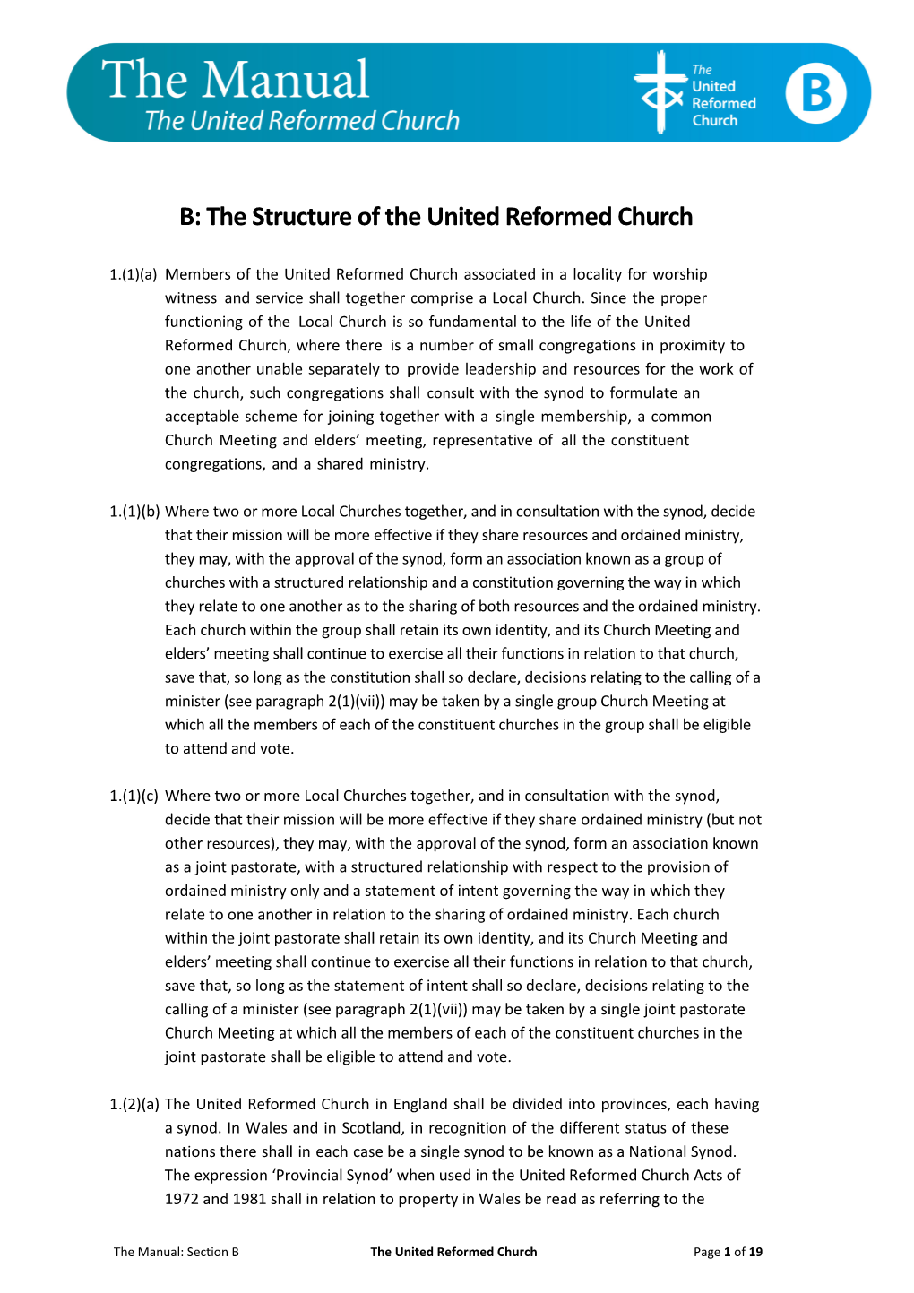 B: the Structure of the United Reformed Church