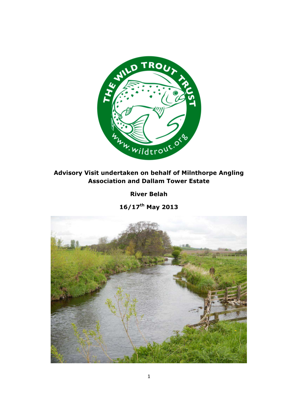 Advisory Visit Undertaken on Behalf of Milnthorpe Angling Association and Dallam Tower Estate