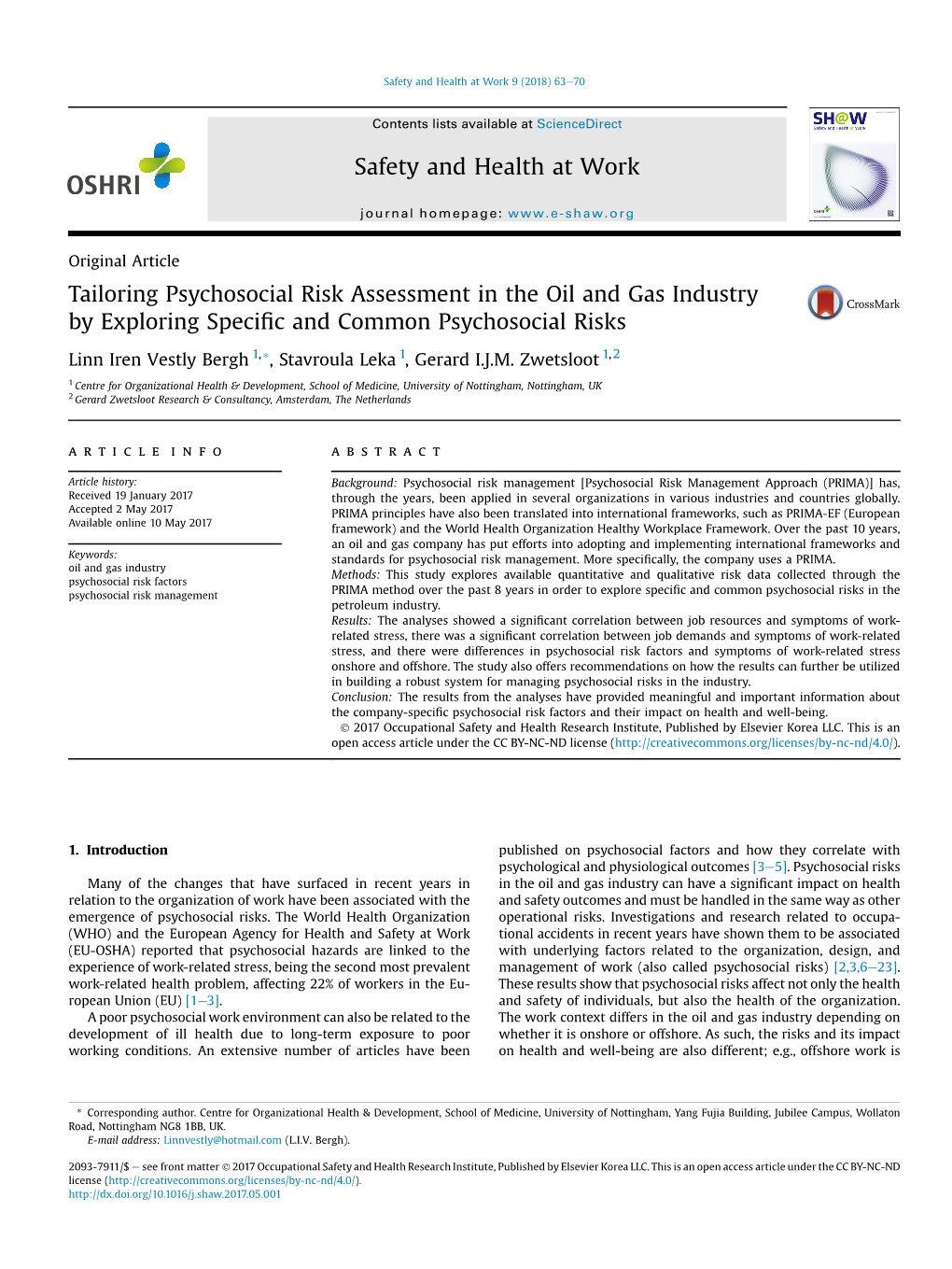 Tailoring Psychosocial Risk Assessment in the Oil and Gas Industry by Exploring Speciﬁc and Common Psychosocial Risks