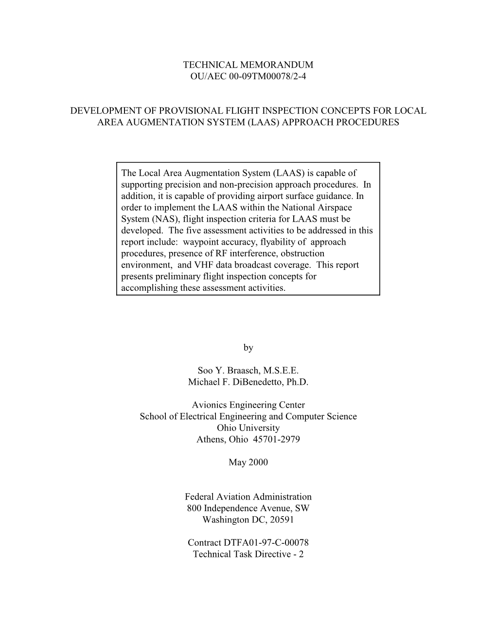 Technical Memorandum Ou/Aec 00-09Tm00078/2-4 Development of Provisional Flight Inspection Concepts for Local Area Augmentation S