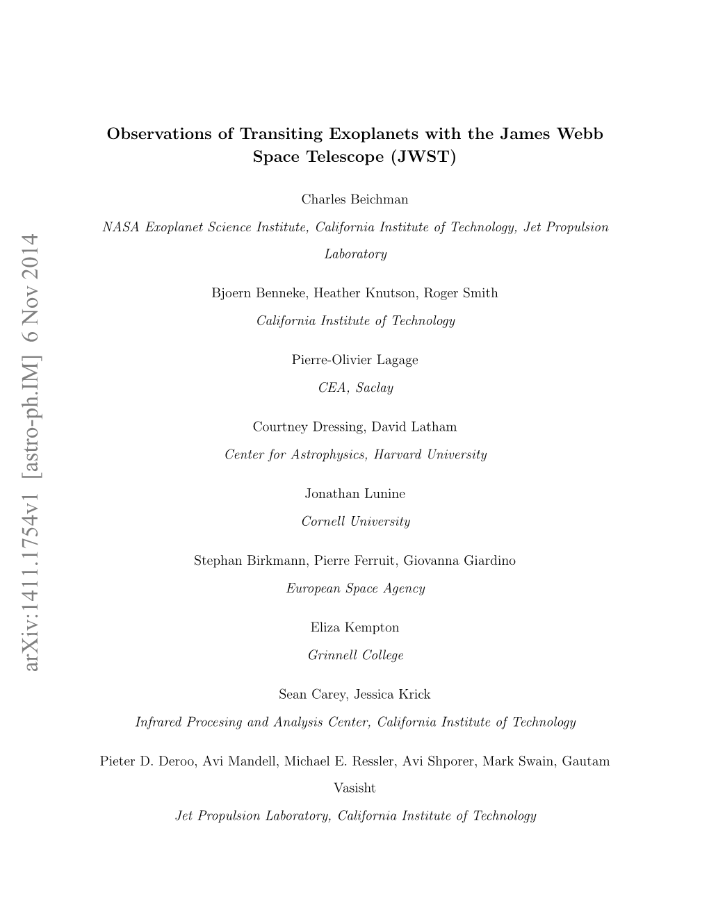 Observations of Transiting Exoplanets with the JWST