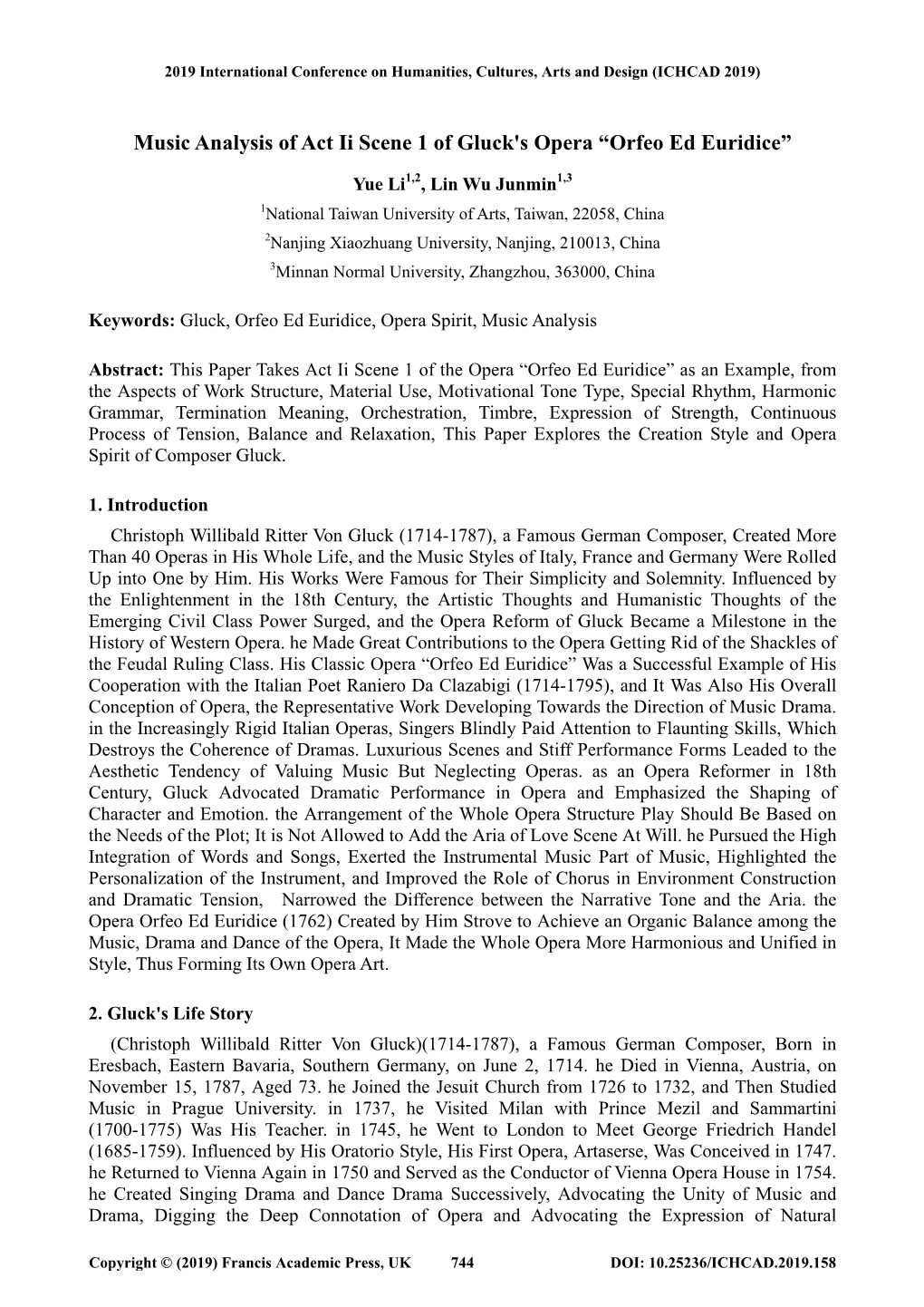 Music Analysis of Act Ii Scene 1 of Gluck's Opera “Orfeo Ed Euridice”