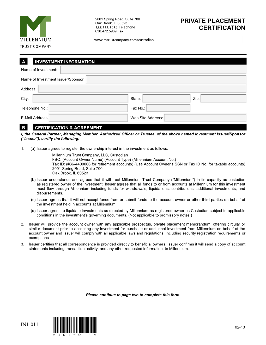 PRIVATE PLACEMENT CERTIFICATION, Page 2 of 4