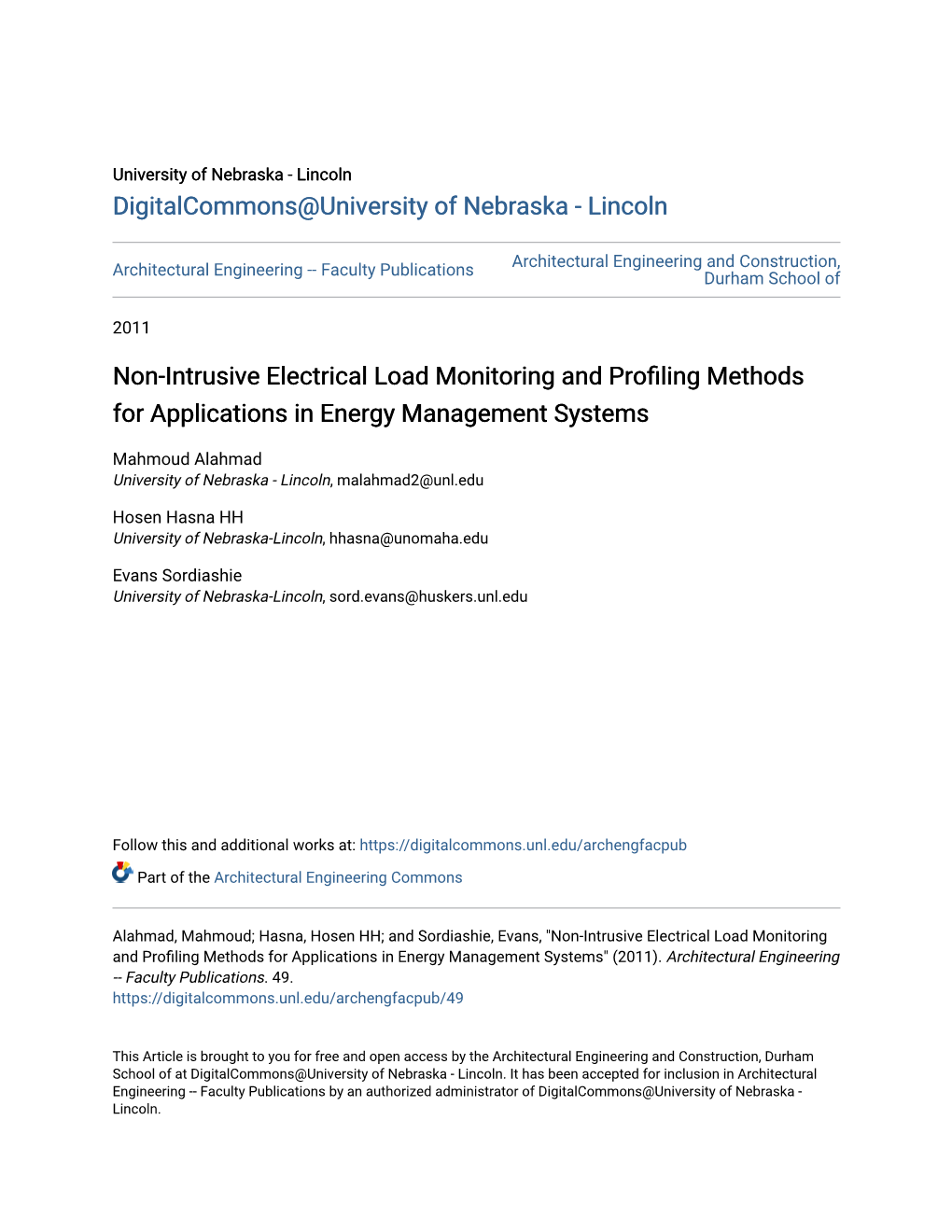 Non-Intrusive Electrical Load Monitoring and Profiling Methods for Applications in Energy Management Systems