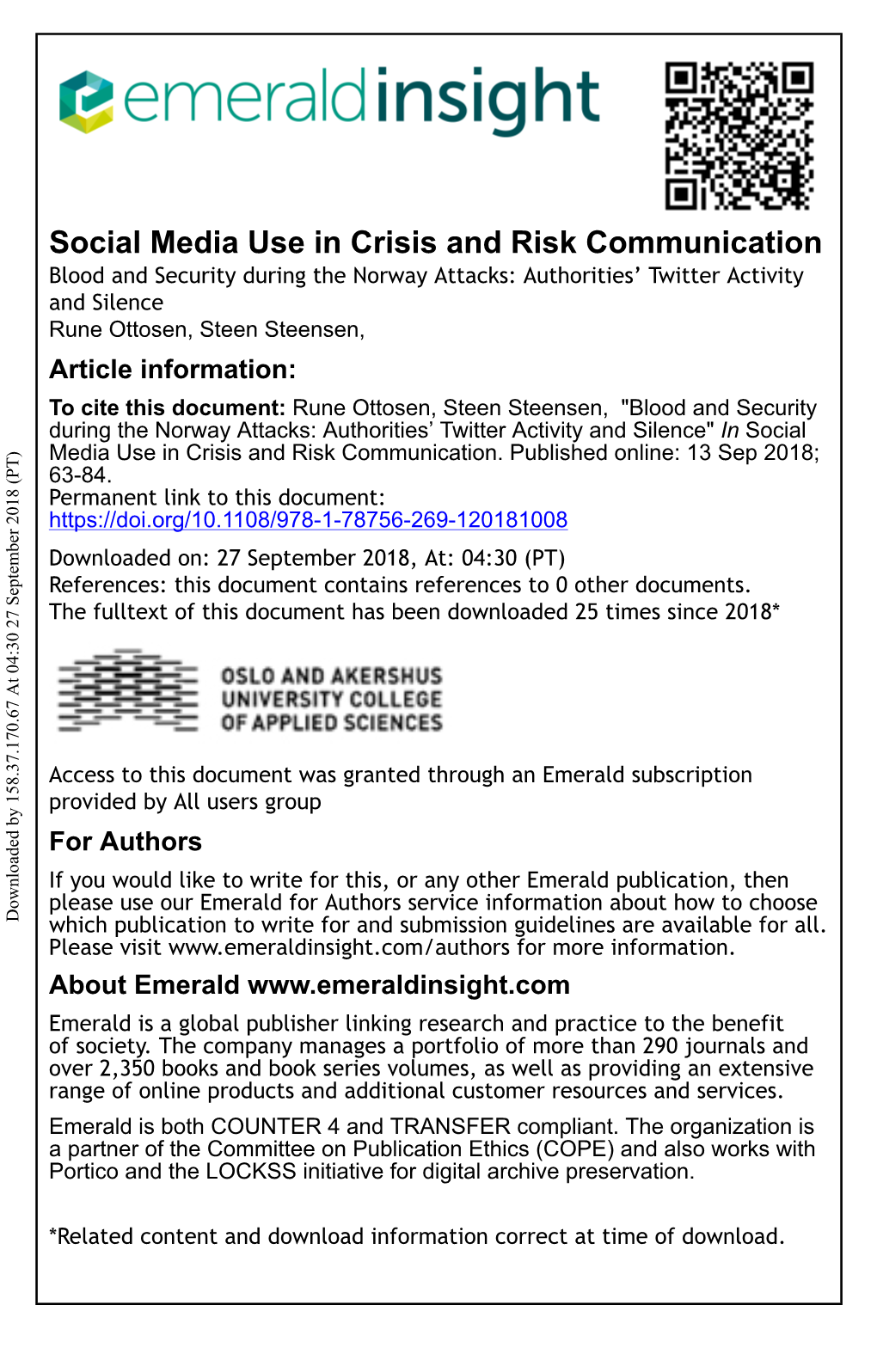 Social Media Use in Crisis and Risk Communication