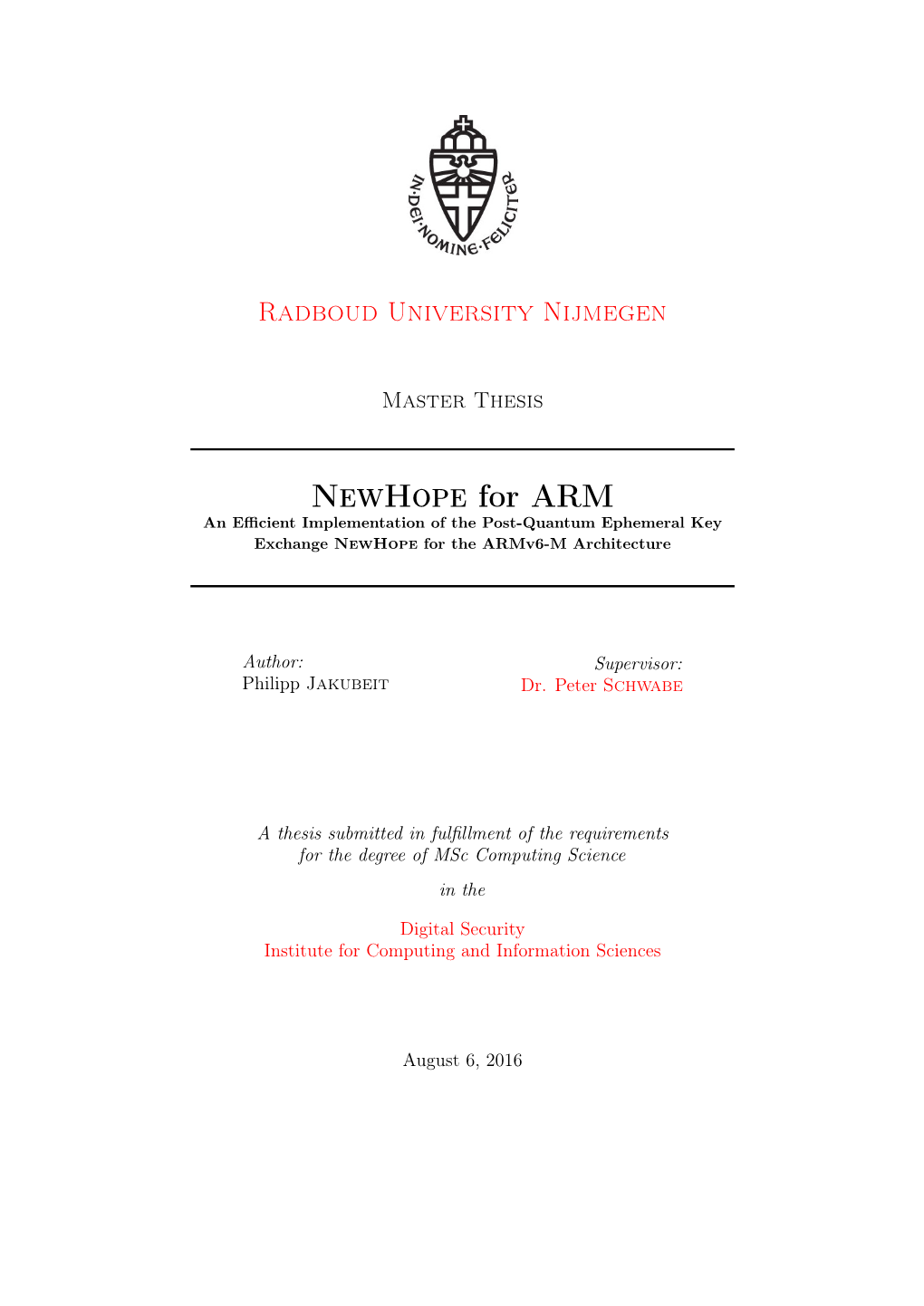 Newhope for ARM an Efficient Implementation of the Post