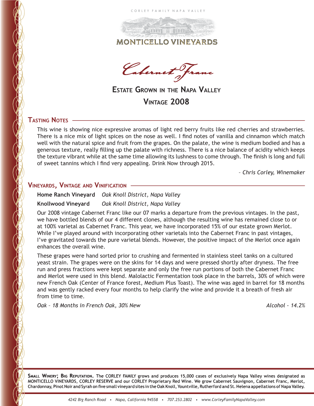 2008 Monticello Vineyards Estate Grown Cabernet Franc