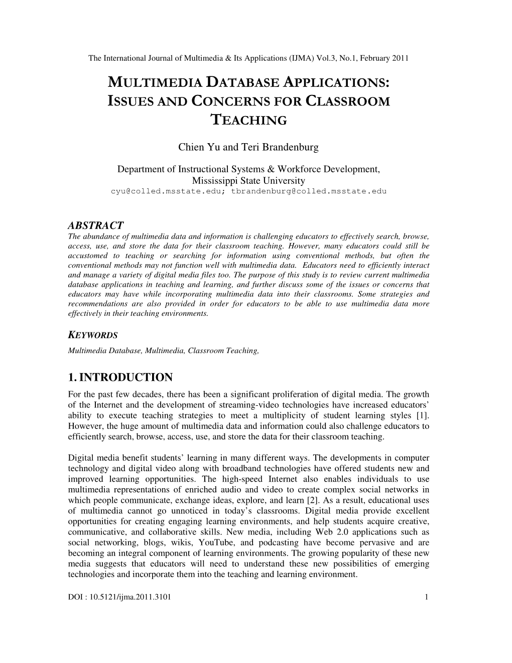 Multimedia Database Applications: Issues and Concerns for Classroom Teaching