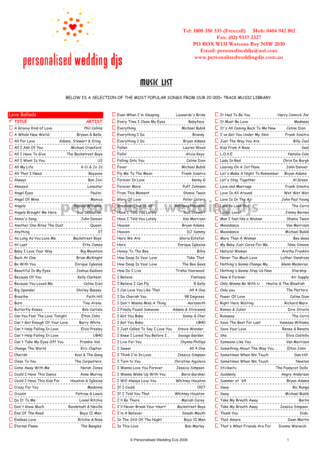 Copy of Personalised Wedding Djs Music List