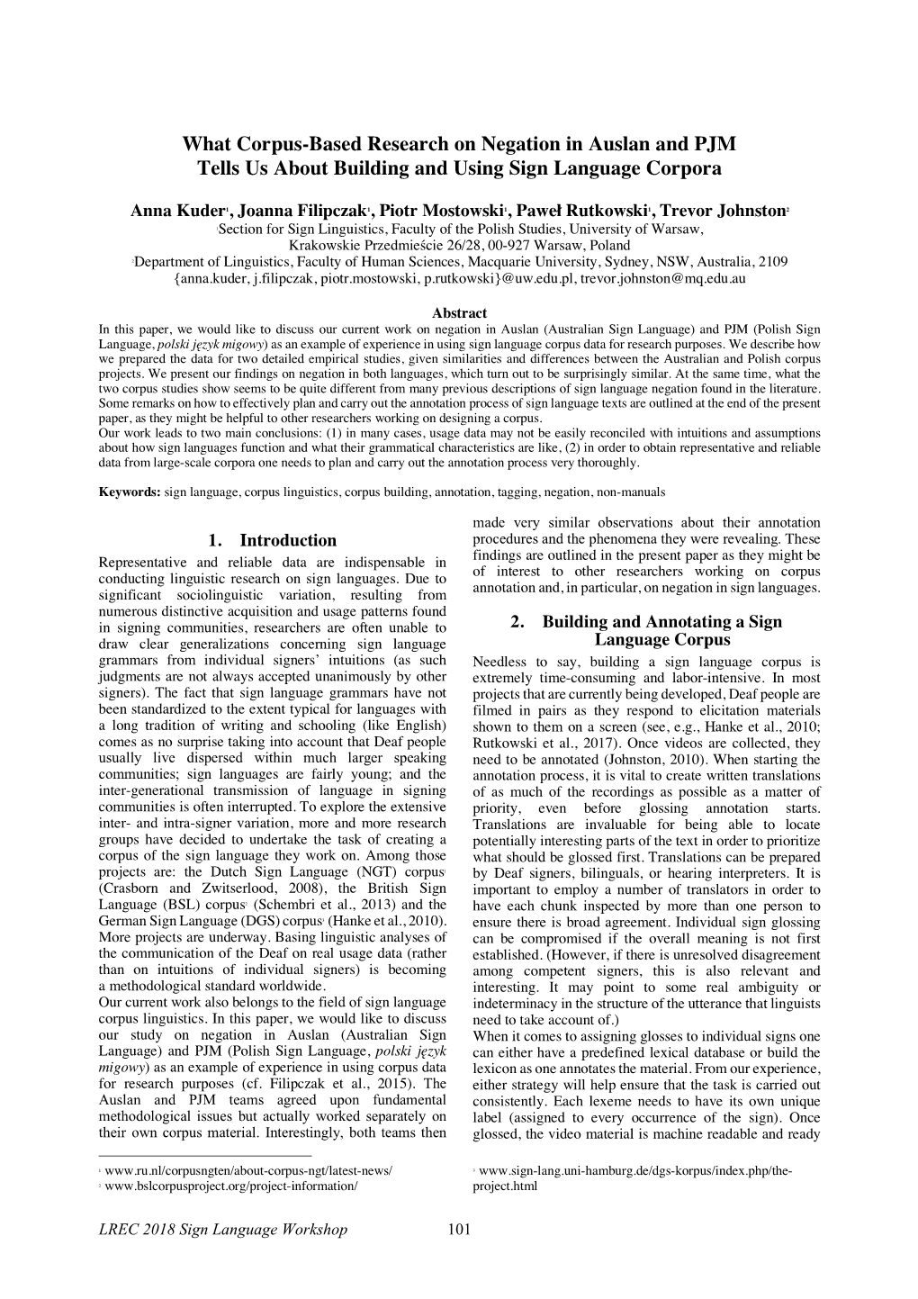 What Corpus-Based Research on Negation in Auslan and PJM Tells Us About Building and Using Sign Language Corpora