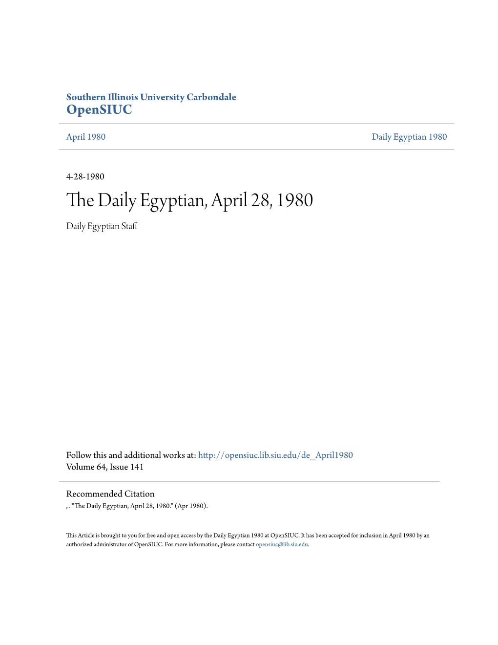 The Daily Egyptian, April 28, 1980