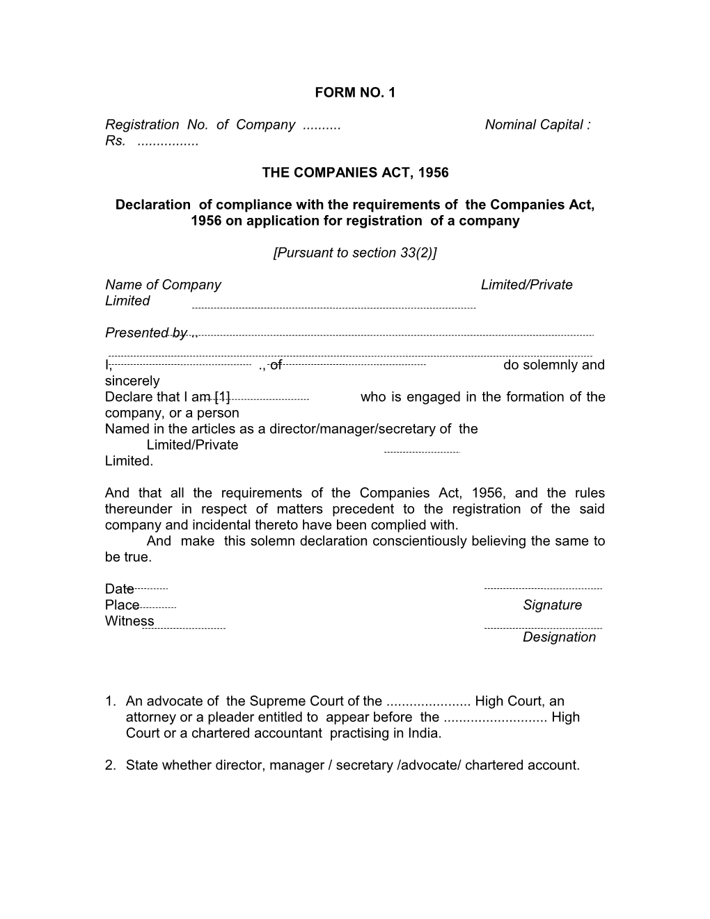 Registration No. of Company Nominal Capital : Rs