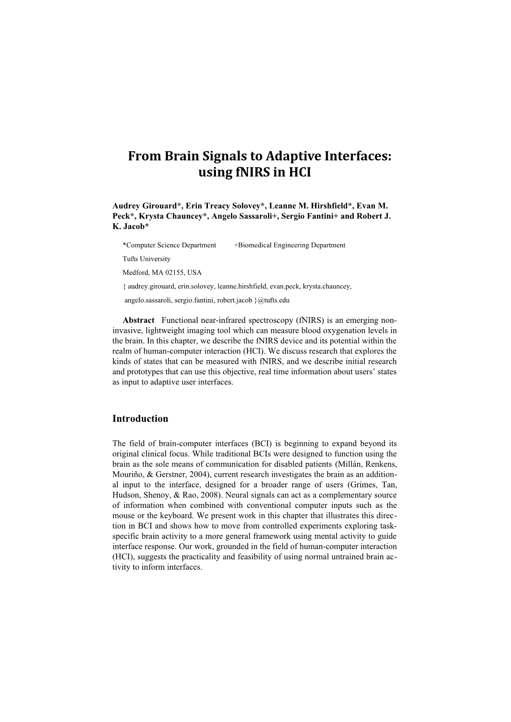 From Brain Signals to Adaptive Interfaces: Using Fnirs in HCI