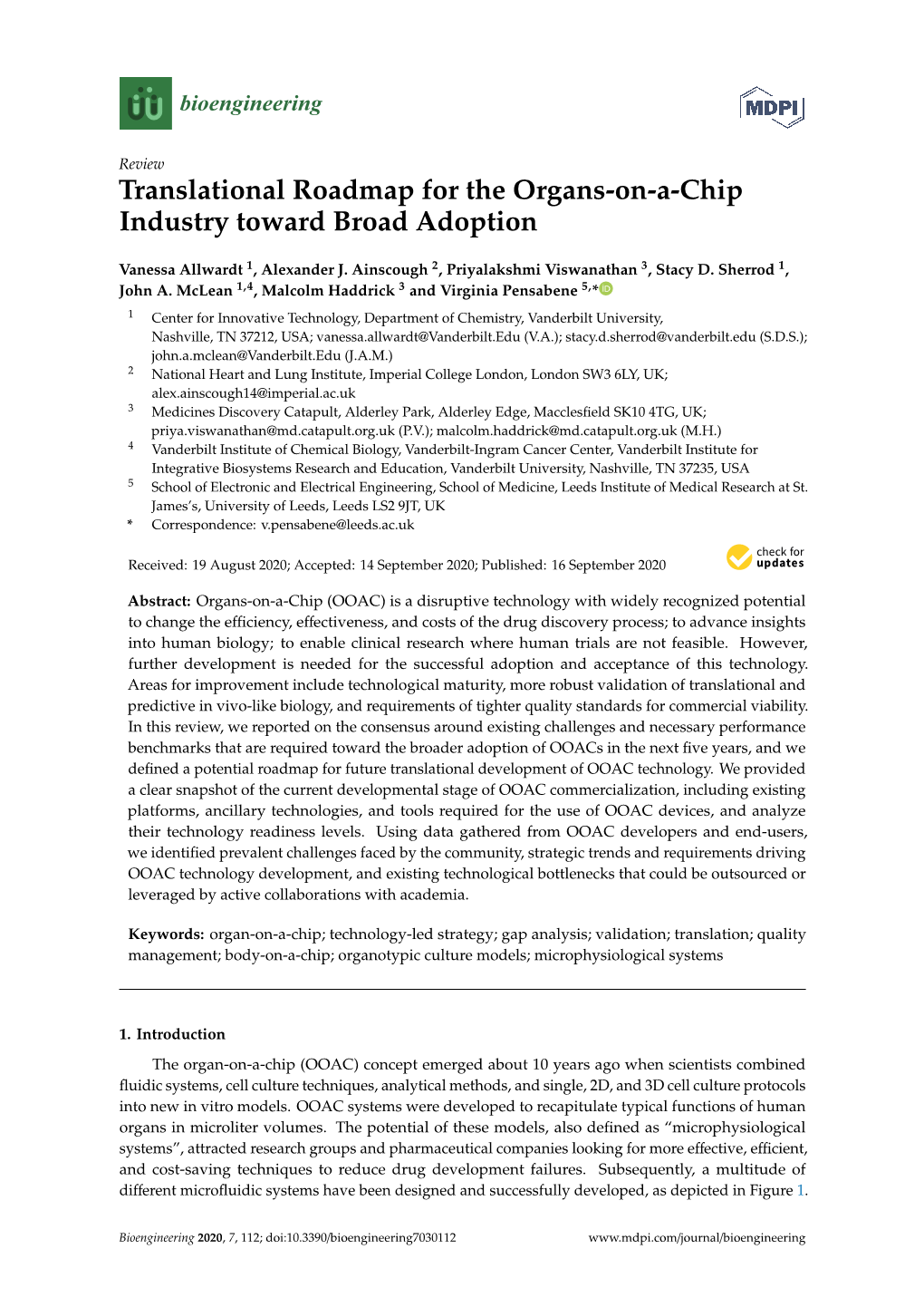 Translational Roadmap for the Organs-On-A-Chip Industry Toward Broad Adoption