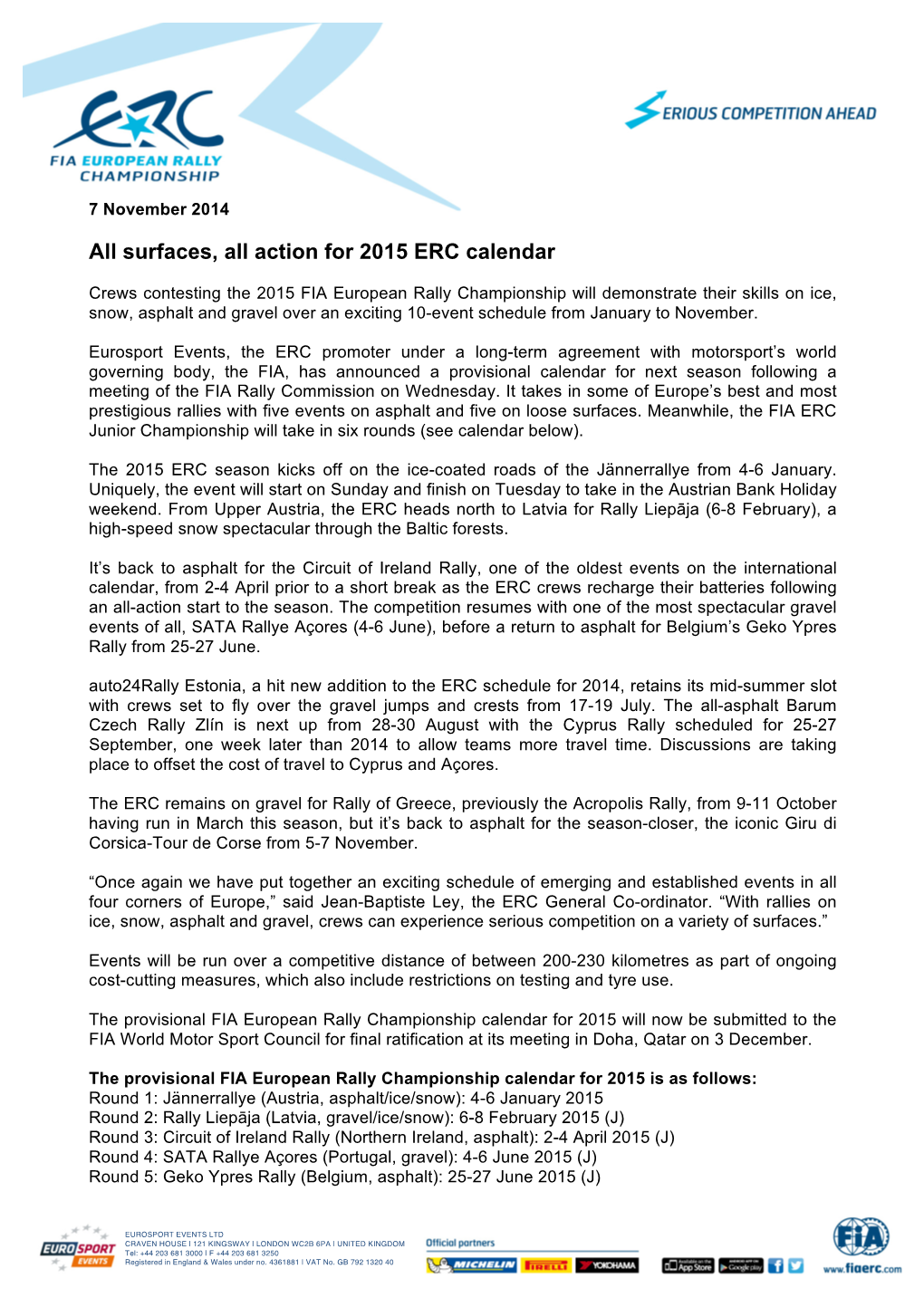 Surfaces, All Action for 2015 ERC Calendar