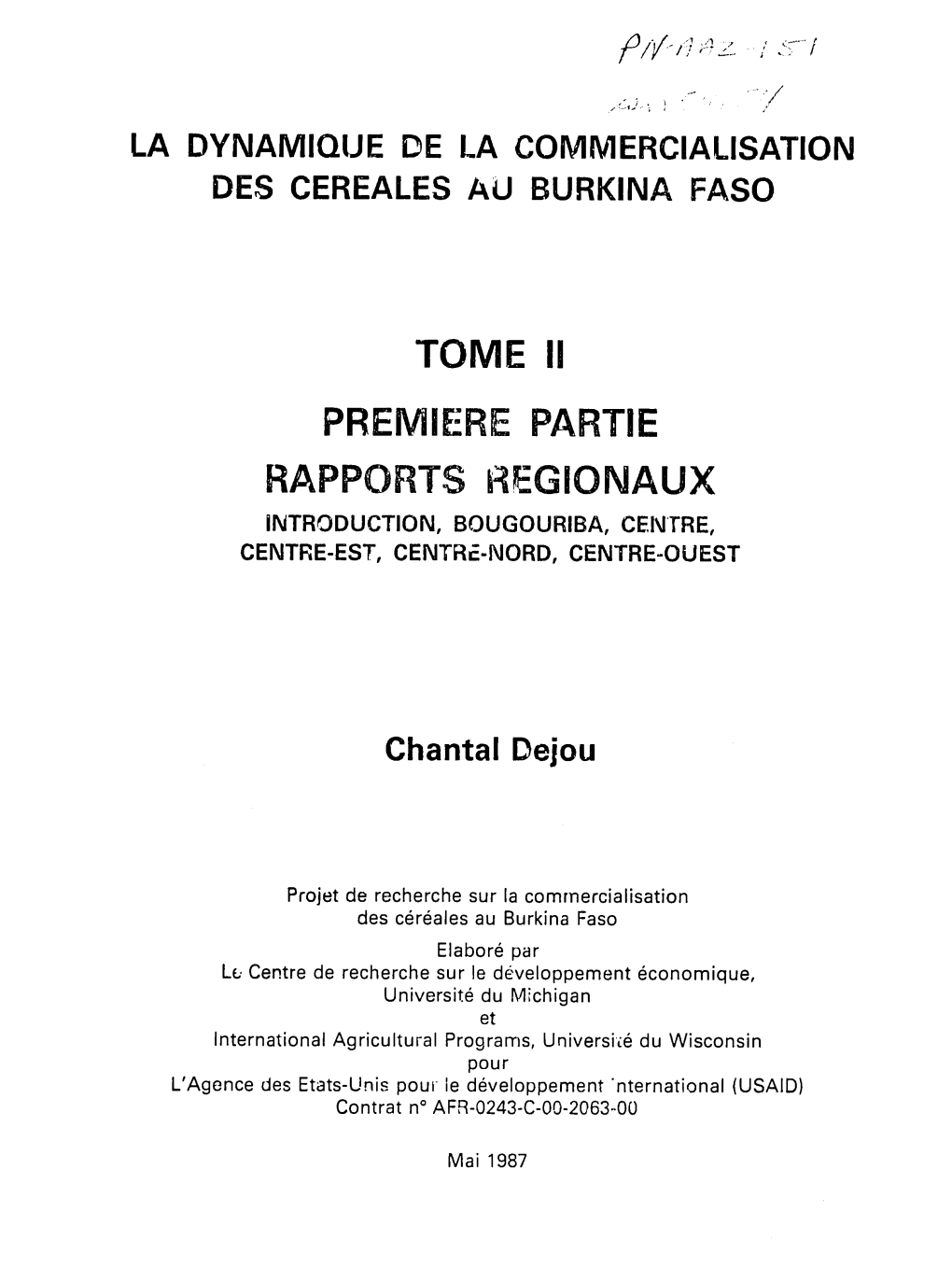 Tome Ii Premiere Partie Rapports Riegionaux Introduction, Bougouriba, Centre, Centre-Est, Centre-Nord, Centre-Ouest