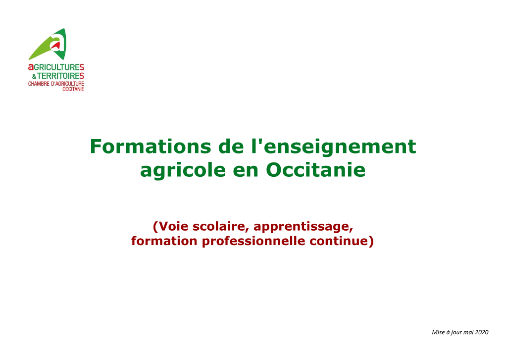 Formations De L'enseignement Agricole En Occitanie