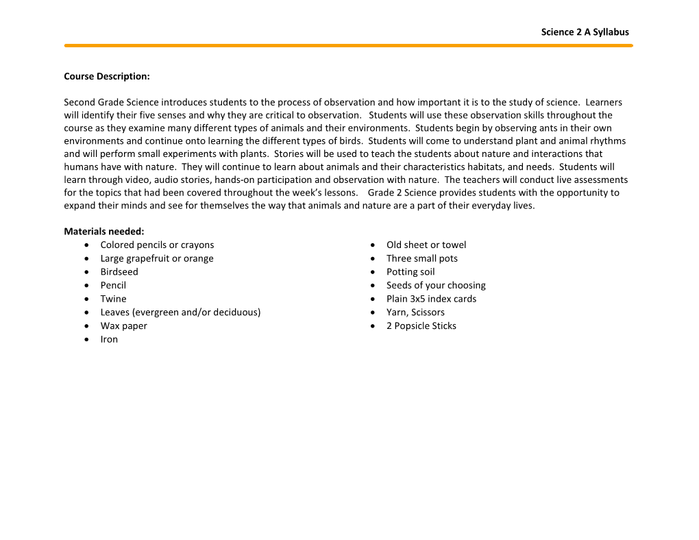 2Nd Grade Science Syllabus