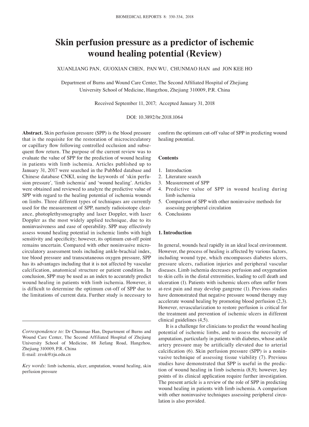 Skin Perfusion Pressure As a Predictor of Ischemic Wound Healing Potential (Review)