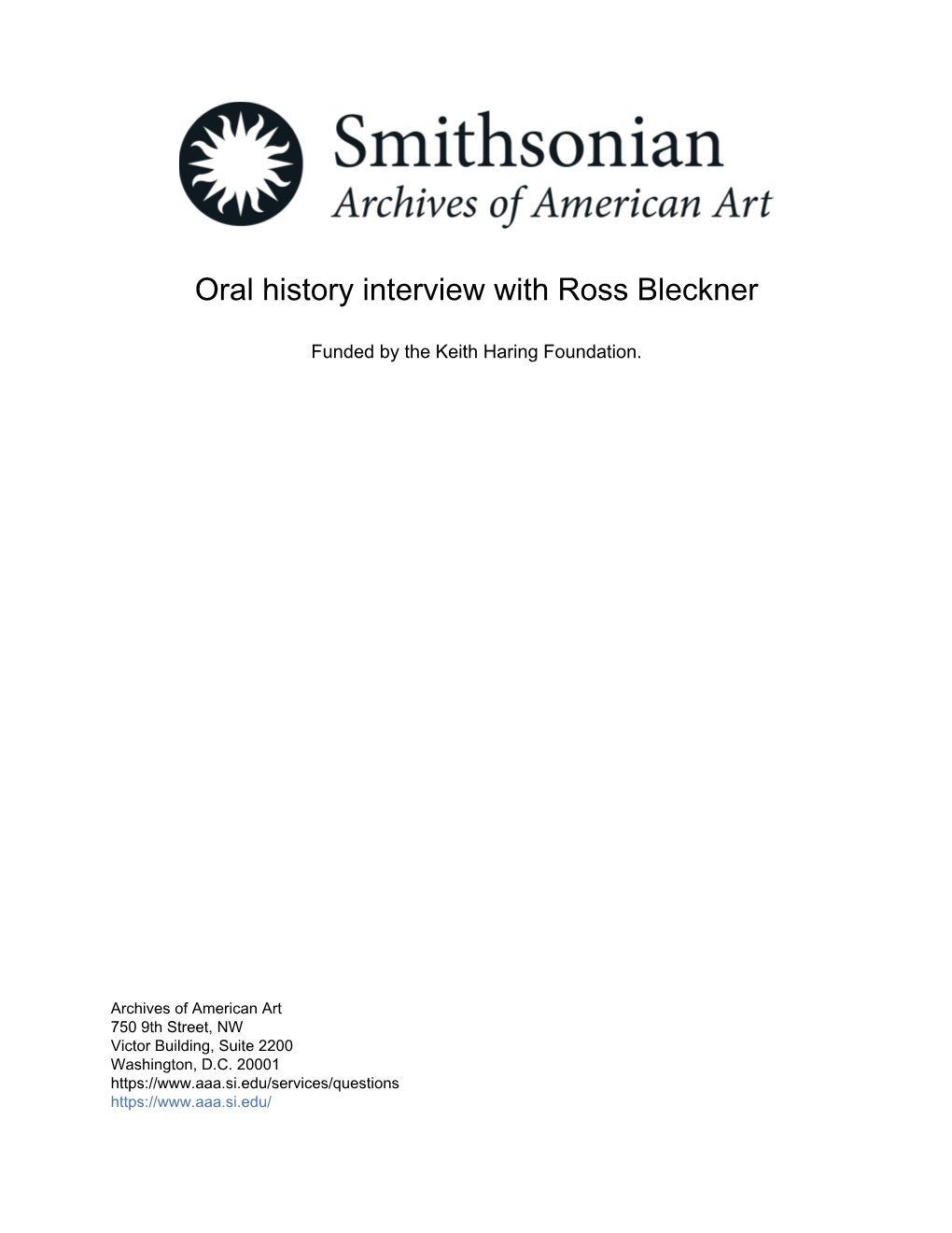 Oral History Interview with Ross Bleckner