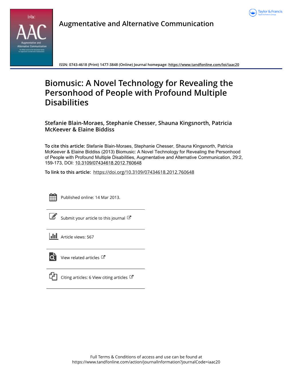 Biomusic: a Novel Technology for Revealing the Personhood of People with Profound Multiple Disabilities