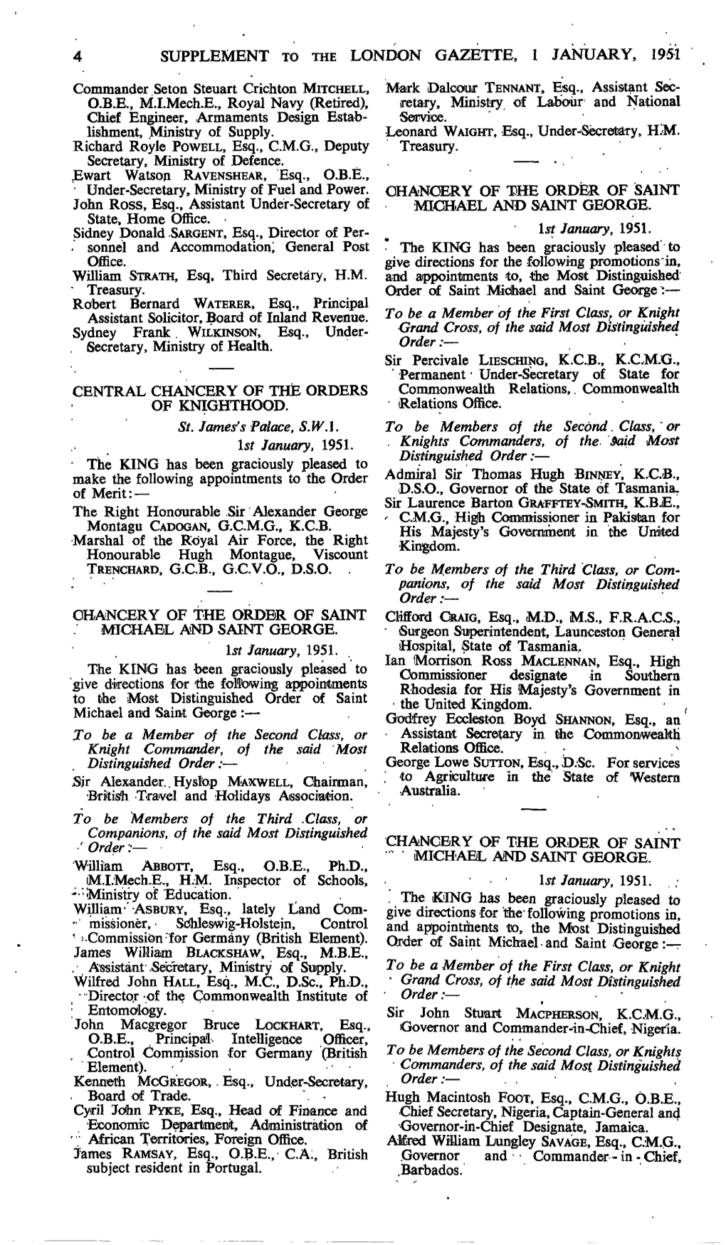 Supplement to the London Gazette, 1 January, 1951