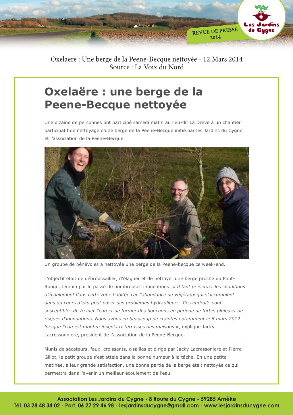 Oxelaëre : Une Berge De La Peene-Becque Nettoyée - 12 Mars 2014 Source : La Voix Du Nord