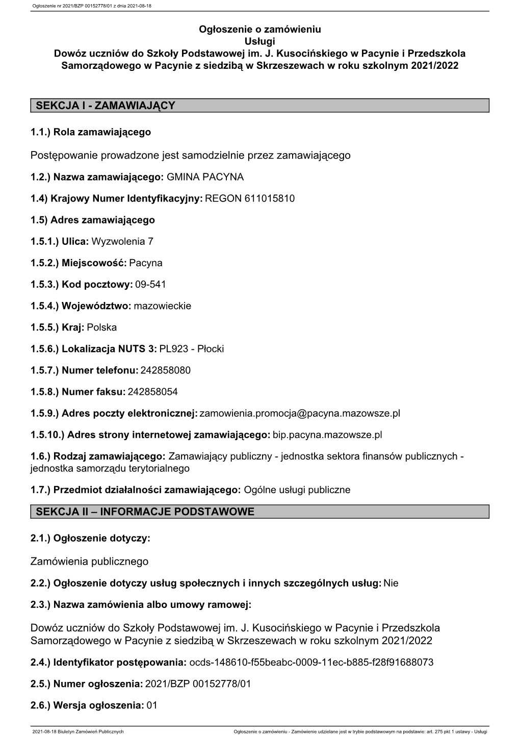 ZAMAWIAJĄCY Postępowanie Prowadzone Jest