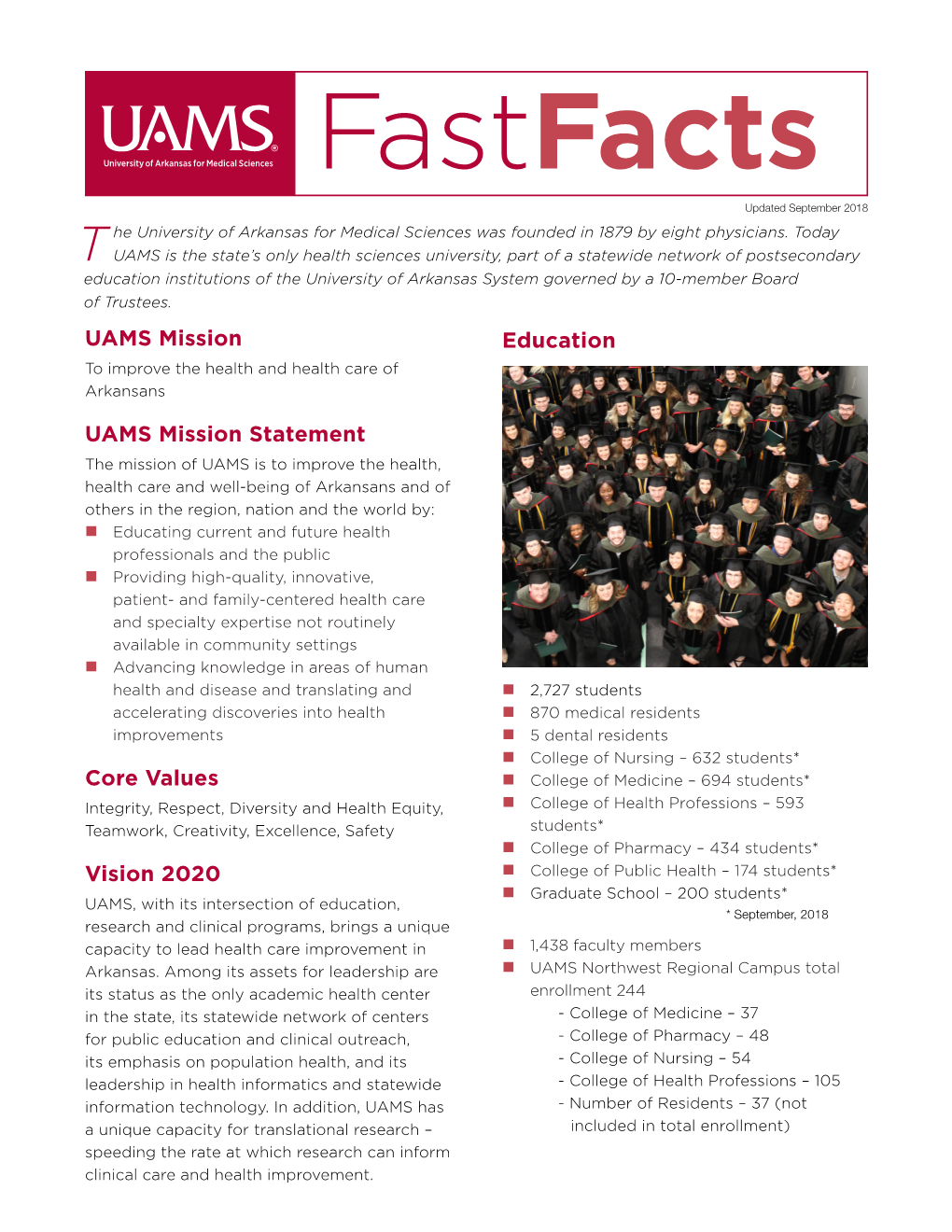 UAMS Mission UAMS Mission Statement Core Values Vision 2020