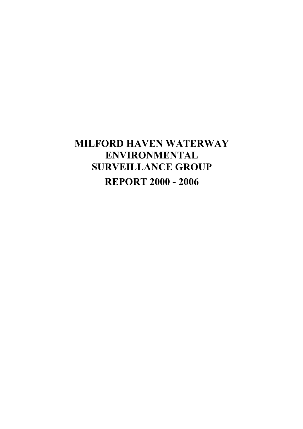 A Review of Environmental Studies in Milford Haven Waterway 1992 – 2000
