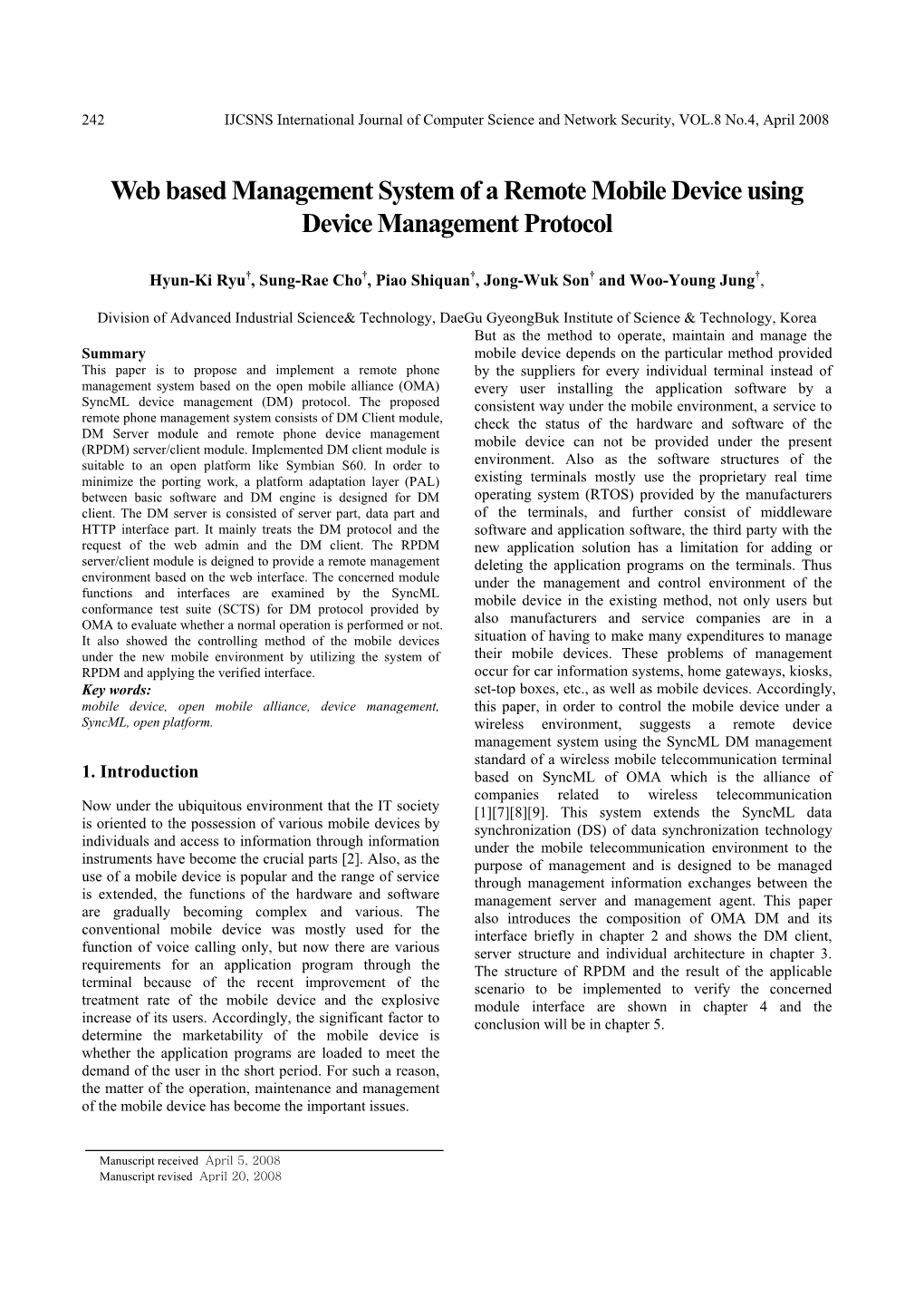 Web Based Management System of a Remote Mobile Device Using Device Management Protocol